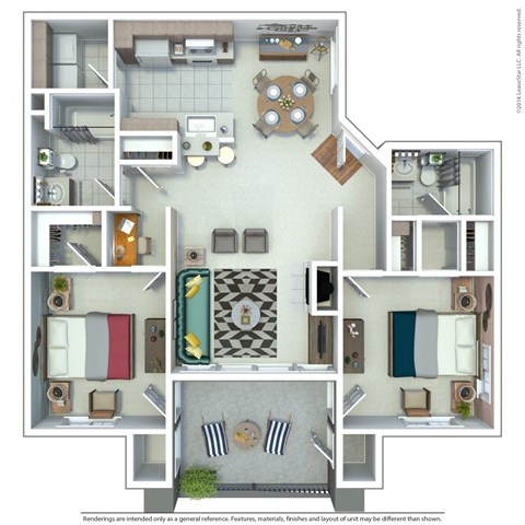 Floor plan for 2 beds, 2 baths, 1056 sqft